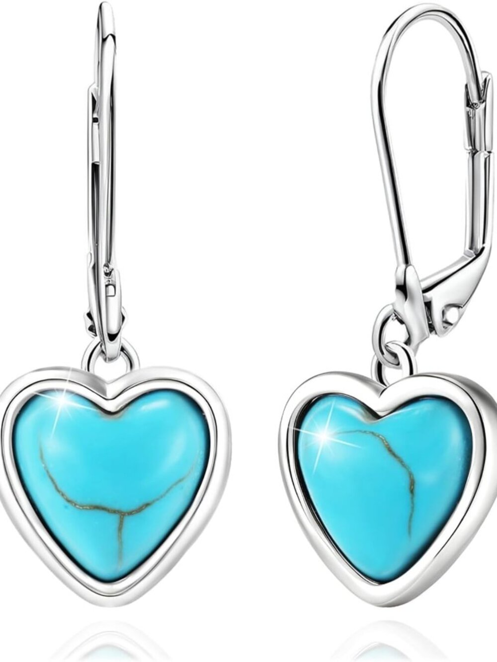 Turquoise Heart Dangle Earrings | S925 Sterling Silver | Vintage Boho Jewelry
